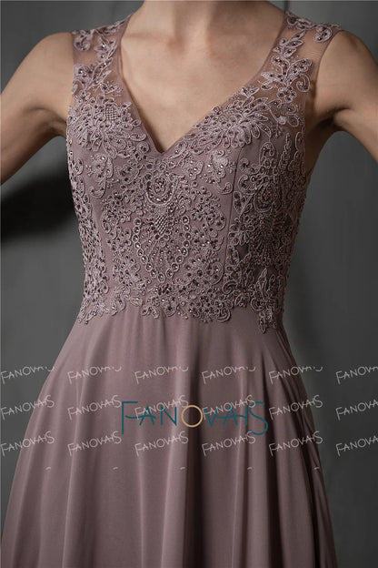 Evening Dress Long A-Line V-Neck Prom Dress Beaded Lace Formal Dress Evening Party Vestido de Festa de Noche Floor Length