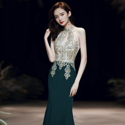 High-End Halter Fishtail Long Dress Ladies' Evening Dress