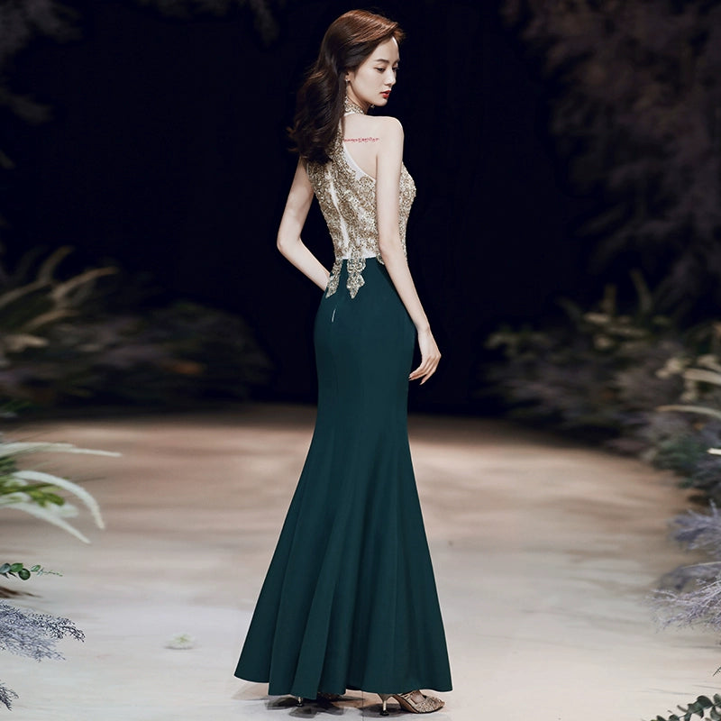 High-End Halter Fishtail Long Dress Ladies' Evening Dress